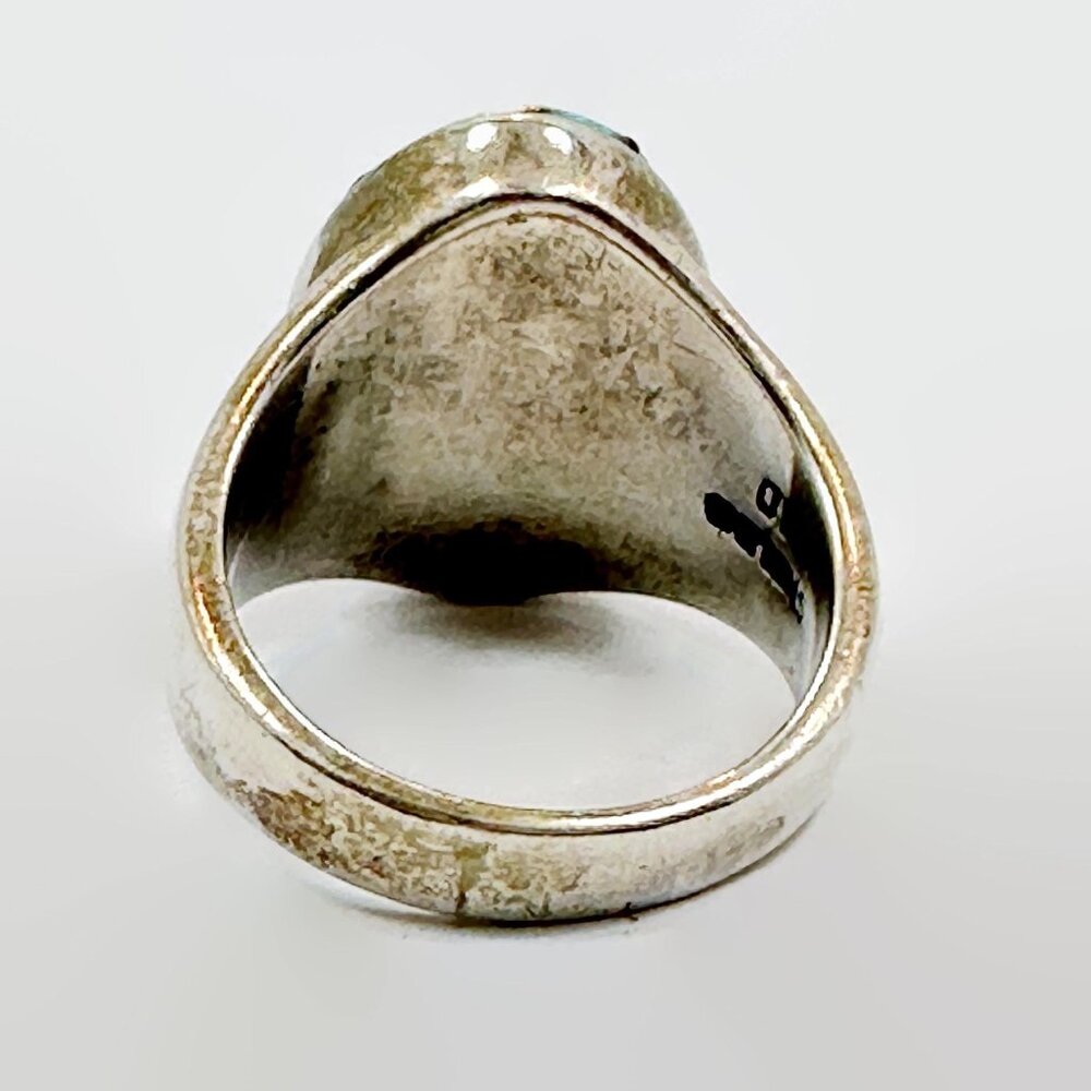 Opal Ring, Native American, Zuni, Black Onyx, Sterling Silver, Vintage, Size 11 - Picture 5 of 5